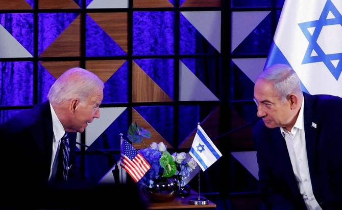 Joe Biden and Benjamin Netanyahu, Tel Aviv, Israel, Oct. 18, 2023. (Reuters)