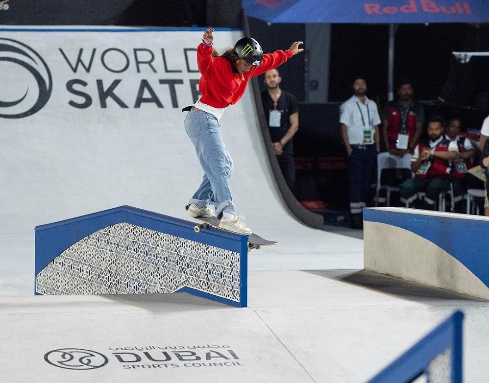 15-year-old Liz Akama won the event with a showstopping move called a ‘frontside 270 lipslide’. (Supplied)