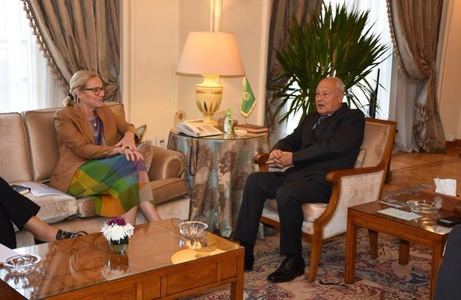 Aboul Gheit reiterated that the current priority is to achieve an immediate ceasefire in the conflict between Israel and Hamas, halt the bloodshed, and prevent famine among Palestinians in Gaza. Sigrid Kaag meets with Ahmed Aboul Gheit in Cairo. (X/@arableague_gs)