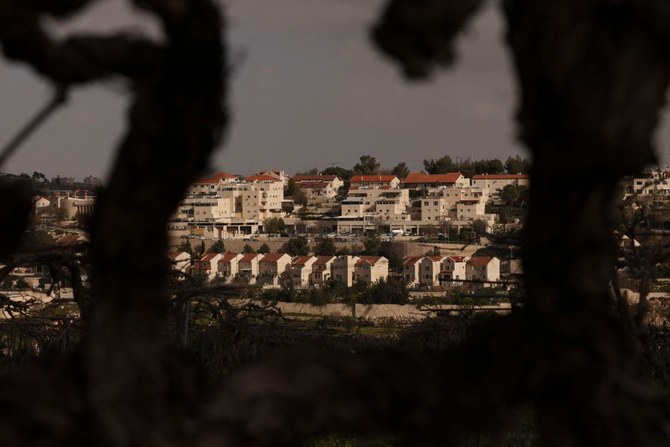 Above, the Israeli settlement of Efrata built on the land of the Palestinian town of Al-Khader in the Bethlehem governorate in the occupied West Bank on March 6, 2024. (AFP)