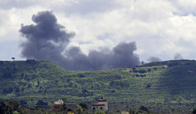 Smoke billows from the site of an Israeli airstrike on the village of Alma al-Shaab near the border with Israel on March 15, 2024, amid ongoing cross-border tensions as fighting continues between Israel and Palestinian Hamas militants in the Gaza Strip. (AFP)