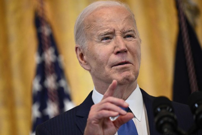 US President Joe Biden speaks during a reception honoring Women’s History Month in the East Room of the White House in Washington, DC, March 18, 2024. (AFP)