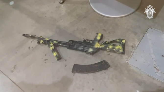 A still image taken from a handout video shows a gun found at the scene of the deadly shooting attack in Crocus City Hall concert venue, on March 23, 2024. (Reuters)