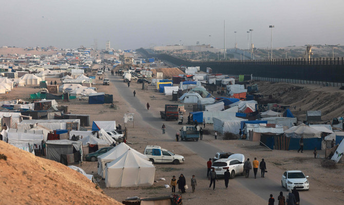 A picture shows tents housing displaced Palestinians in Rafah in the southern Gaza Strip on the border with Egypt on March 30, 2024 amid the ongoing conflict in the Palestinian territory between Israel and the militant group Hamas. (AFP)