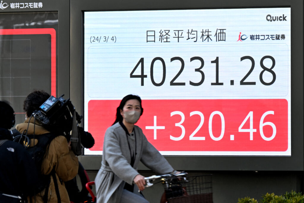 The Nikkei finished the day 0.02% lower at 40,090.78, after several forays above Monday's all-time closing high of 40,109.23. (AFP)