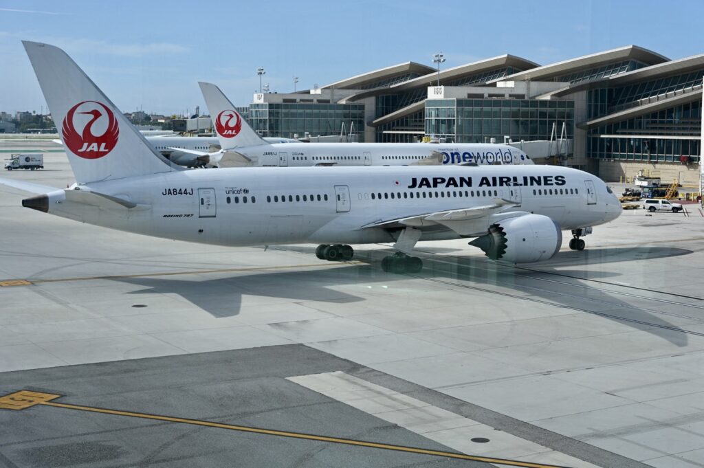 A Japan Airlines Boeing 787 plane is seen at Los Angeles Airport (LAX), in Los Angeles, California, on March 11, 2024. (AFP)