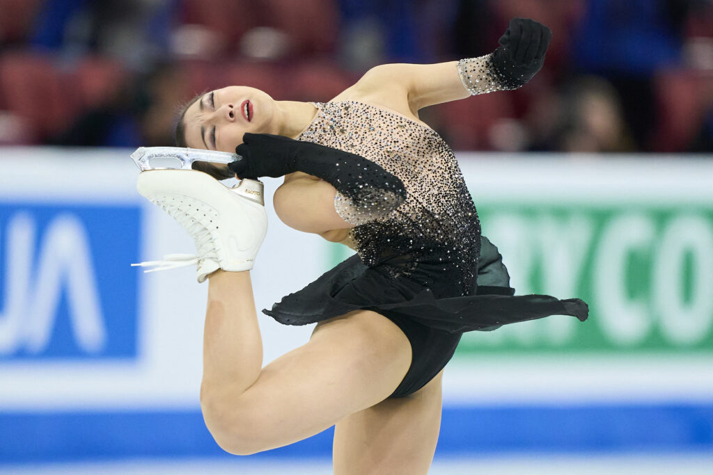 The 23-year-old from Kobe is the first woman since American Peggy Flemming in 1966, 1967 and 1968 to win three straight world golds, her triumph at the Centre Bell capping an unbeaten 2023-24 campaign. (AFP)