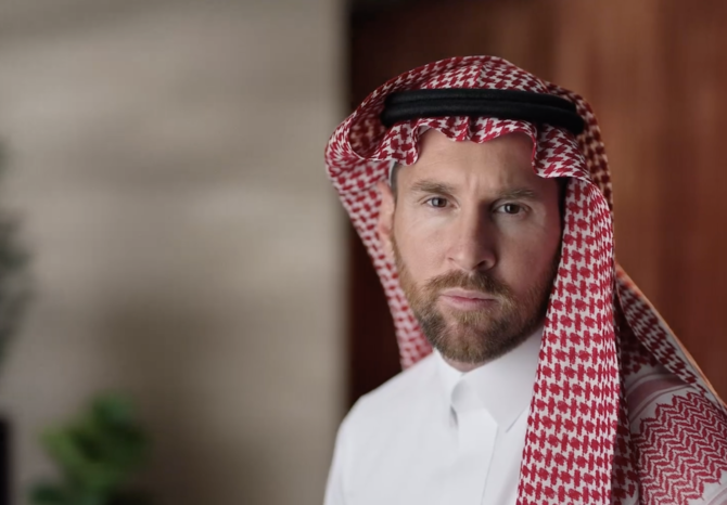 Messi was captured sporting the complete Saudi attire. (Supplied)