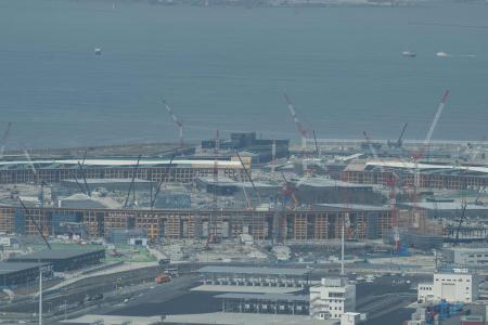 This photo taken on April 2, 2024 shows a view of Yumeshima island, an area of reclaimed land in Osaka, as construction continues at the site for the 2025 Expo. (AFP)