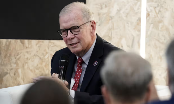 Tim Walberg speaks during COP28 in Dubai, UAE, on Dec. 9. (AP)