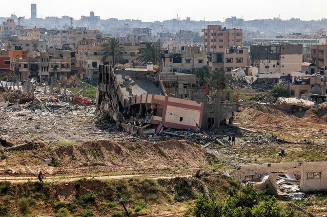 A view of a collapsed building in Khan Yunis after Israel pulled its ground forces out of the southern Gaza Strip, six months into the devastating war sparked by the October 7 attacks. ( AFP)