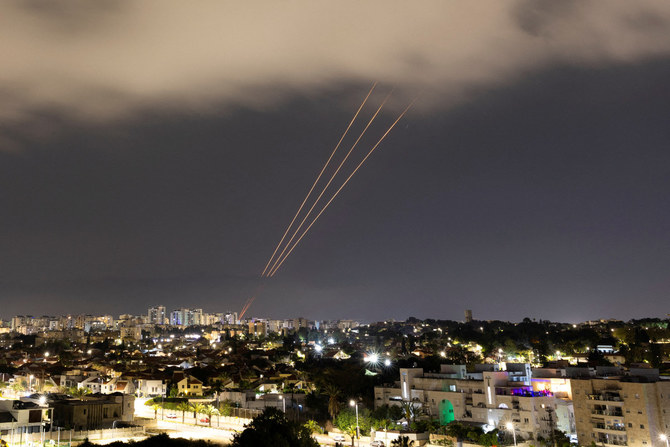 An anti-missile system operates after Iran launched drones and missiles towards Israel, as seen from Ashkelon, Israel, on April 14, 2024. (REUTERS/Amir Cohen)