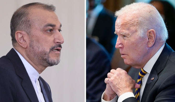 Iran's Foreign Minister Hossein Amir-Abdollahian (L) and US President Joe Biden. (Agencies)