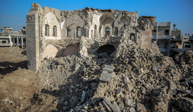 A picture taken on January 5, 2024 shows Gaza City's 17th century Qasr al-Basha or the Pasha's Palace, also known as Radwan dynasty castle, which houses a museum and a girls'school, damaged in Israeli bombardment during the ongoing battles between Israel and the Palestinian Hamas movement. (AFP)