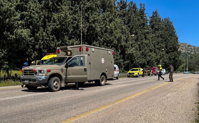 Emergency services respond to an incident, amid ongoing cross-border hostilities between Hezbollah and Israeli forces, near Arab Al-Aramshe, northern Israel, Apr. 17, 2024. (Reuters)