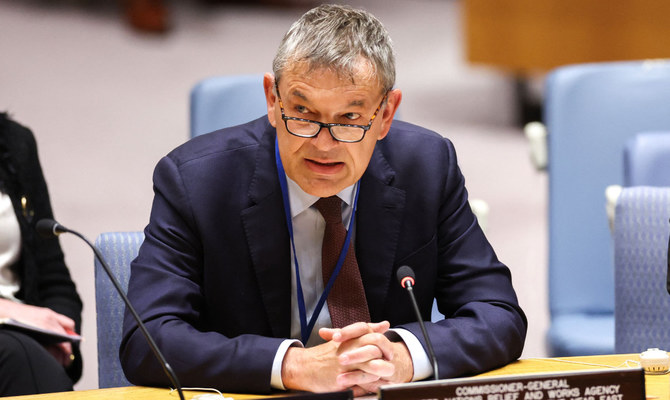 UN Relief and Works Agency (UNRWA) Commissioner General Philippe Lazzarini during a UN Security Council meeting on UNRWA at UN headquarters in New York on April 17, 2024. (AFP)