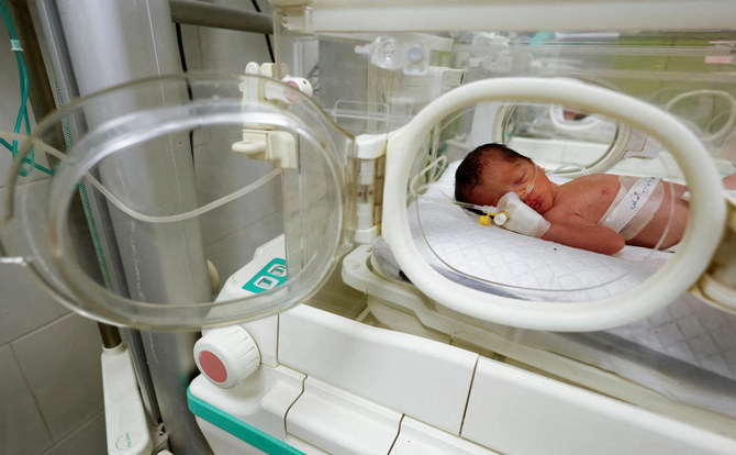 A Palestinian baby girl, saved from the womb of her mother Sabreen Al-Sheikh (Al-Sakani), who was killed in an Israeli strike. (Reuters)