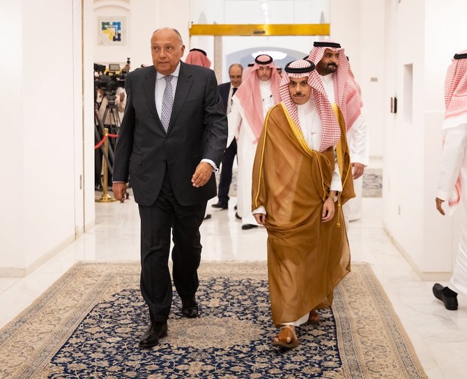 Saudi foreign minister Prince Faisal bin Farhan hosted a ministerial meeting on Saturday in Riyadh with representatives from six other Arab states to discuss the situation in Gaza. (SPA)