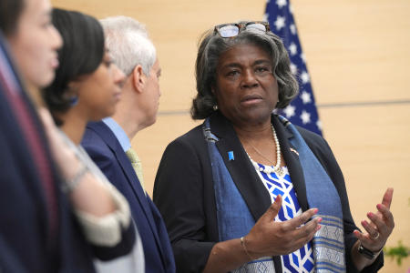 United States' Ambassador to the United Nations Linda Thomas-Greenfield (above) was accused by North Korea’s Undersecretary of the Ministry of Foreign Affairs Kim Seon-kei for dereliction of duty by visiting East Asia instead of the Middle East. (Reuters)