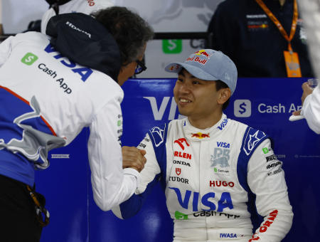 RB's reserve driver Ayumu Iwasa before practice. (Reuters)