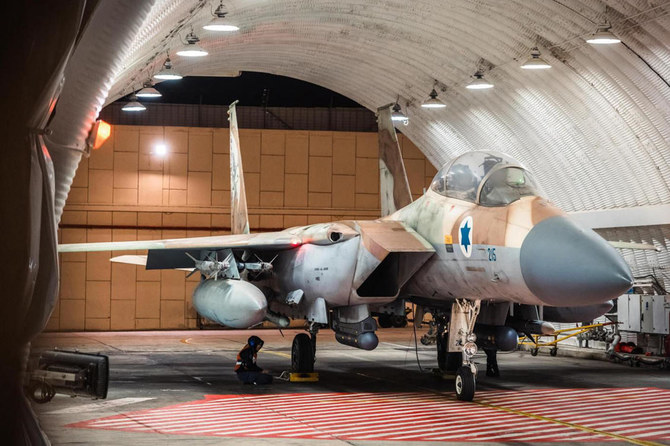 This picture released by the Israeli Army on April 14, 2024 shows an Israeli Air Force fighter aircraft at an undisclosed airfield reportedly after a mission to intercept incoming airborne threats. (AFP)