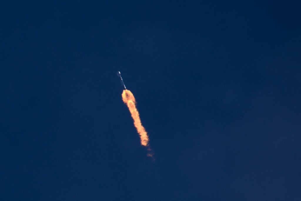 The EarthCARE satellite on a SpaceX Falcon 9 rocket launches from Vandenberg Space Force base in Lompoc, California, on May 28, 2024. (AFP)