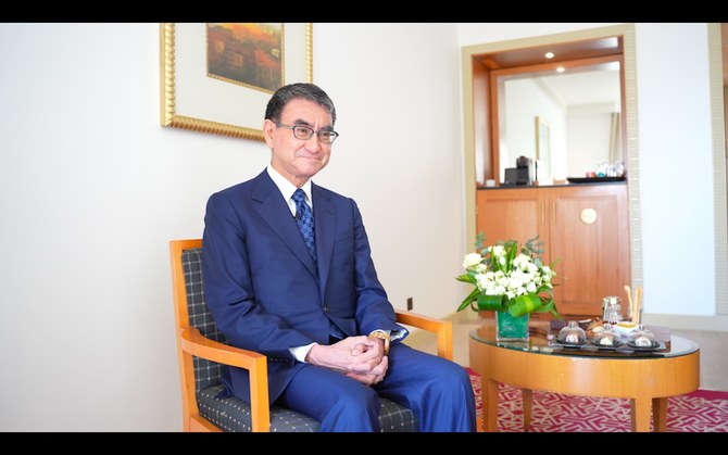 Kono Taro, the Japanese Minister for Digital Transformation and the Minister for Administrative Affairs during an interview with Arab News in Jeddah.