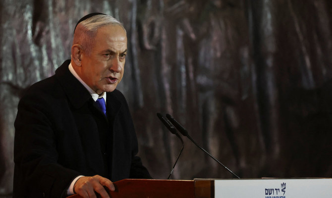 Israeli Prime Minister Benjamin Netanyahu speaks during the opening ceremony marking Israel's national Holocaust Remembrance Day at Yad Vashem, the World Holocaust Remembrance Center, in Jerusalem May 5, 2024. (Reuters)