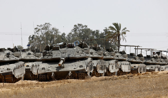 Israeli tanks park near the southern Israel-Gaza border, amid the ongoing conflict between Israel and the Palestinian Islamist group Hamas, in Israel, April 28, 2024. (REUTERS)