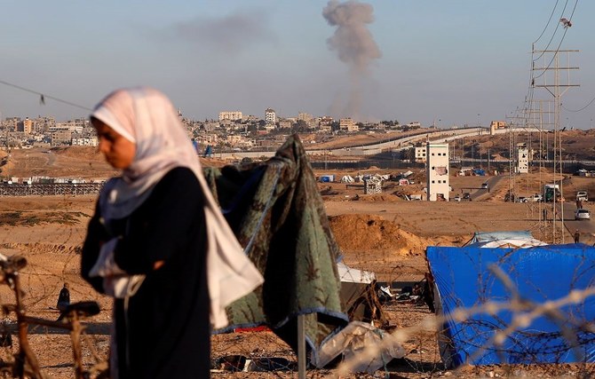 Smoke rises following an Israeli airstrike on buildings near the separating wall between Egypt and Rafah, southern Gaza Strip, Monday, May 6, 2024. (AP Photo)