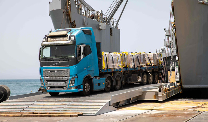 Aid deliveries began arriving at a US-built pier on Friday. (CENTCOM)