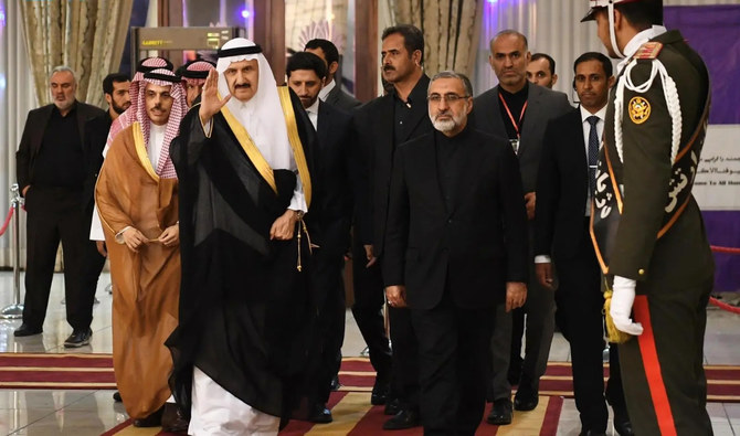 Prince Mansour bin Muteb bin Abdulaziz, Adviser to King Salman and Minister of State, and Prince Faisal were received by Deputy Chief of Staff for Political Affairs to Iran President Mohammad Jamshidi and Foreign Minister Ali Bagheri Kani. (SPA)
