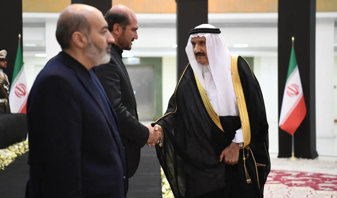 Prince Mansour bin Muteb bin Abdulaziz, Adviser to King Salman and Minister of State, and Prince Faisal were received by Deputy Chief of Staff for Political Affairs to Iran President Mohammad Jamshidi and Foreign Minister Ali Bagheri Kani. (SPA)