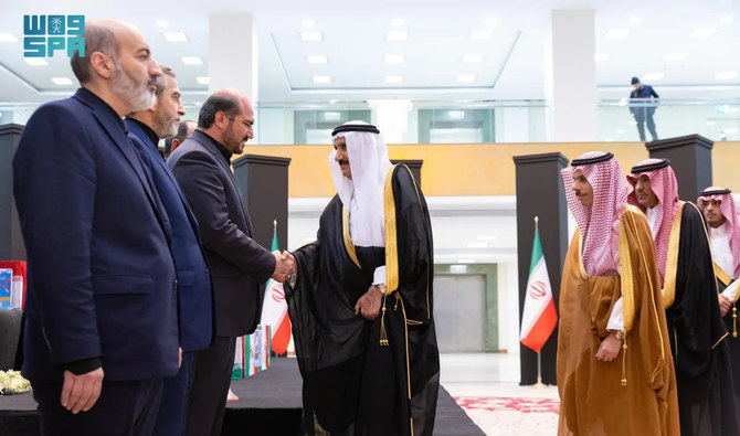Prince Mansour bin Muteb bin Abdulaziz, Adviser to King Salman and Minister of State, and Prince Faisal were received by Deputy Chief of Staff for Political Affairs to Iran President Mohammad Jamshidi and Foreign Minister Ali Bagheri Kani. (SPA)