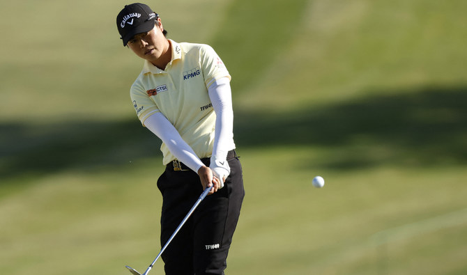 Yuka Saso of Japan plays a shot onto the 10th green during the first round of the US Women's Open Presented by Ally at Lancaster Country Club on May 30, 2024 in Lancaster, Pennsylvania. (AFP)