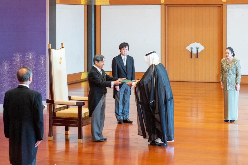 The Saudi ambassador received a warm welcome in Tokyo as dozens lined up as he arrived to meet Naruhito. (@KSAembassyJP on x)