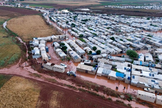 This aerial view shows the camp of Deir Ballut for internally displaced people in the Afrin region of Syria’s rebel-held northern Aleppo province on May 24, 2024. (AFP)