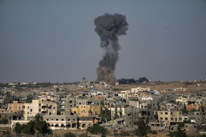 Smoke rises from an Israeli airstrike in Rafah, southern Gaza Strip on May 31, 2024. Israel’s retaliatory offensive has killed at least 36,284 people in Gaza, mostly civilians. (AP)