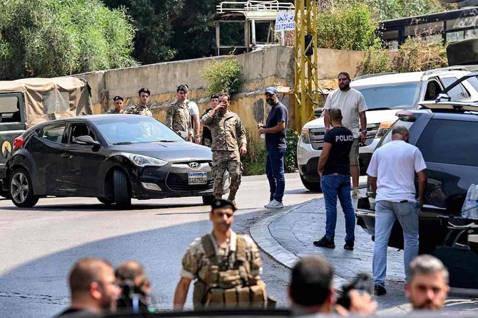 Lebanese army forces deploy near the US embassy in Beirut on June 5, 2024, after a Syrian man was arrested following a shooting near the embassy. (AFP)