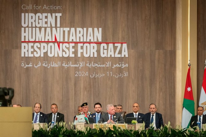 Jordan’s King Abdullah III chairs an emergency international conference on the humanitarian response in Gaza. (Petra News Agency)