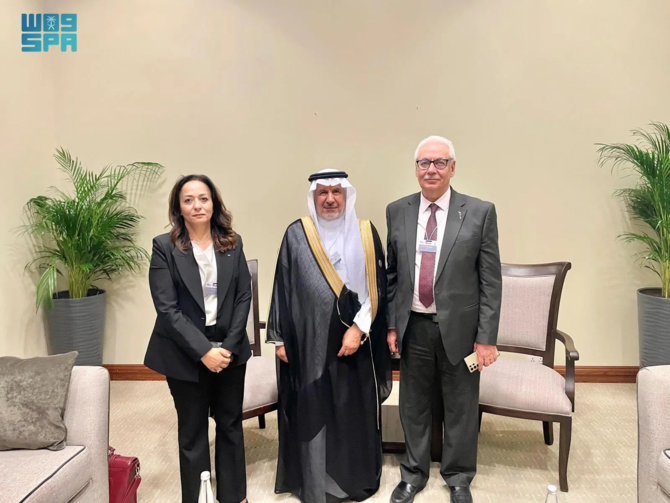 KSrelief chief Dr. Abdullah Al-Rabeeah meets Palestinian Minister of Health Majed Abu Ramadan and Minister of Social Development Samah Abdul Rahim Hussein Hamad. (SPA)