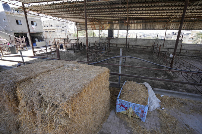 Animal pens are empty ahead of the Eid al-Adha holiday in Khan Younis, Gaza Strip, Monday, June 10, 2024. After eight months of devastating war between Israel and Hamas, there's hardly any meat or livestock at local markets. (AP)
