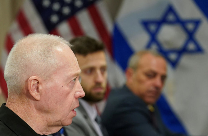 Israeli Defense Minister Yoav Gallant speaks during his meeting with US Secretary of Defense Lloyd Austin (not pictured) at the Pentagon in Washington. (File/Reuters)