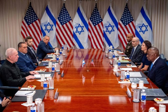 US Secretary of Defense Lloyd Austin (R) meets with Israeli Defense Minister Yoav Gallant (L) at the Pentagon on June 25, 2024 in Arlington, Virginia. (AFP)
