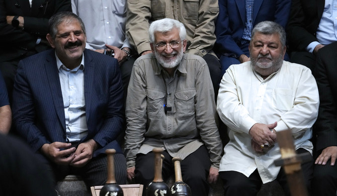 Presidential candidate Saeed Jalili attends a meeting in Tehran. (AP)