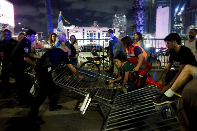People clash with police during a demonstration against Israeli Prime Minister Benjamin Netanyahu's government and a call for the release of hostages in Gaza, amid the Israel-Hamas conflict, in Tel Aviv, Israel. (Reuters)