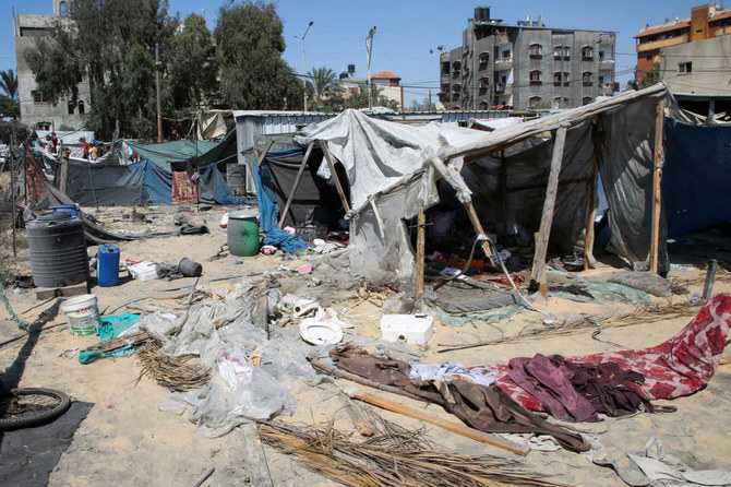 View of the damage following an Israeli strike at a tent camp in Al-Mawasi area, amid Israel-Hamas conflict, in Khan Younis in the southern Gaza Strip July 13, 2024. (Reuters)