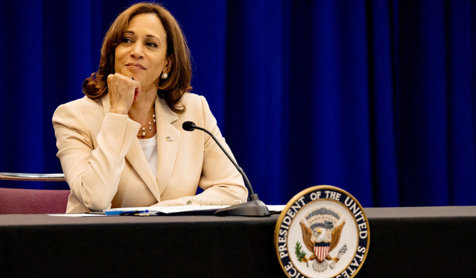 US Vice President Kamala Harris listens during a roundtable discussion at the NAACP National Convention in Atlantic City, New Jersey, US, July 18, 2022. (REUTERS)