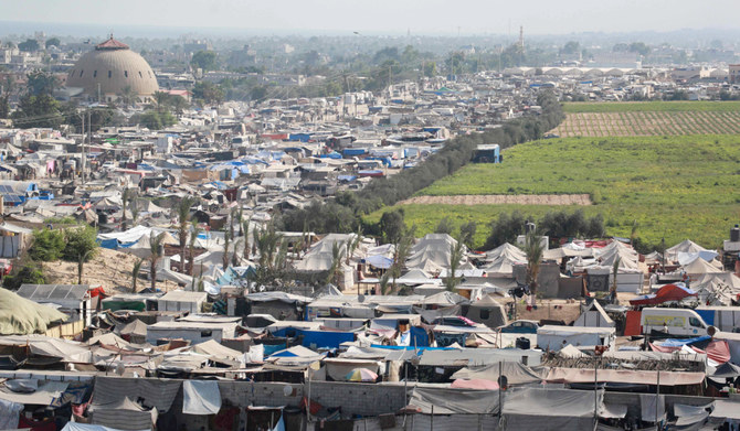 Tents sheltering displaced Palestinians crowd an area in Khan Yunis, in the southern Gaza Strip, on July 24, 2024, amid the ongoing conflict between Israel and the Palestinian militant group Hamas. (AFP)