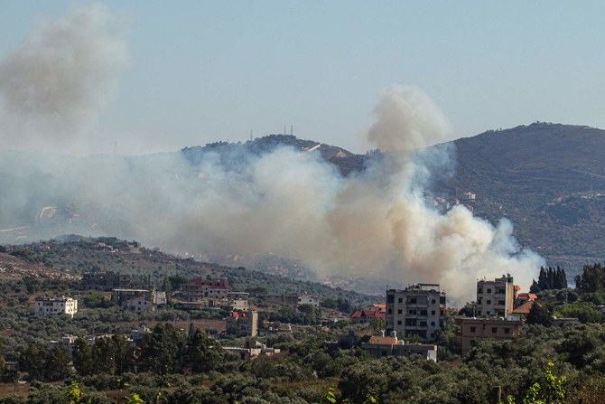 Smoke billows from a site targeted by the Israeli military in the southern Lebanese border village of Kafr Kila on July 29, 2024. (AFP)